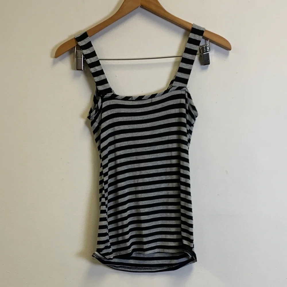 Moa Moa Black & Gray Striped Beaded Tank